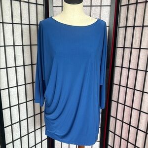 NWT IMAN Global Chic 3/4-sleeve gathered dolman top in Bluebird